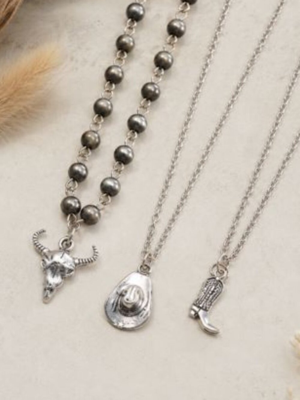Wilderland layered Vintage Western Necklace Cowboy Boot Hat Bull Silver Tone NWT